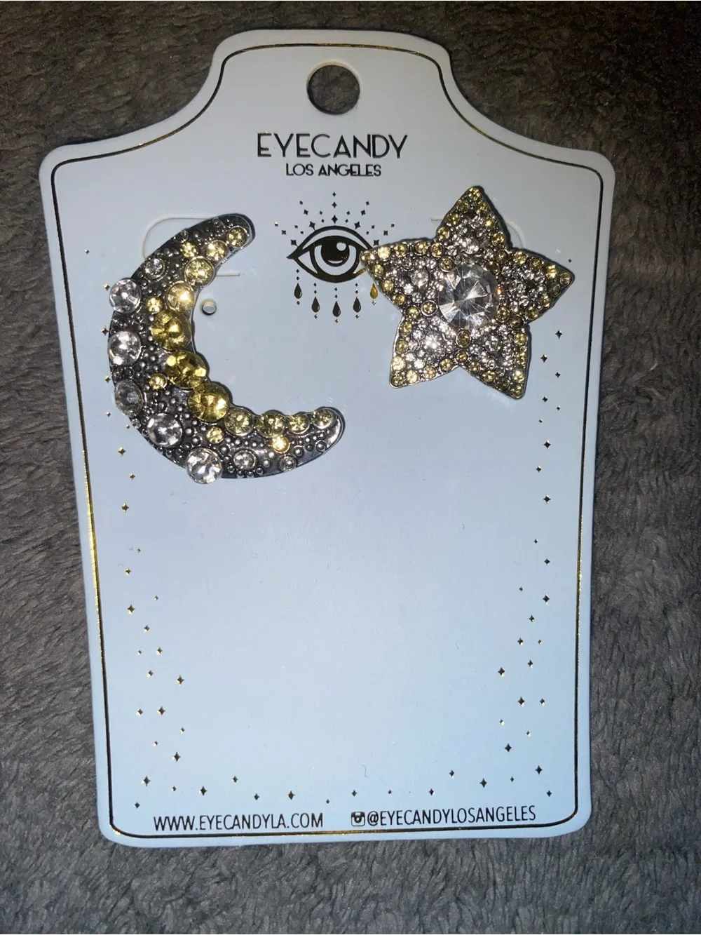 EyeCandy Los Angeles Crescent Moon & Star Rhinestone Earrings $58